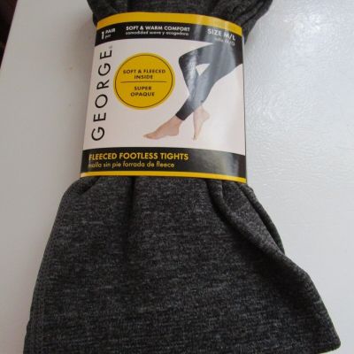 New George Fleeced Footless Tights Sz M / L Soft Warm Comfort Grey Poly Spandex